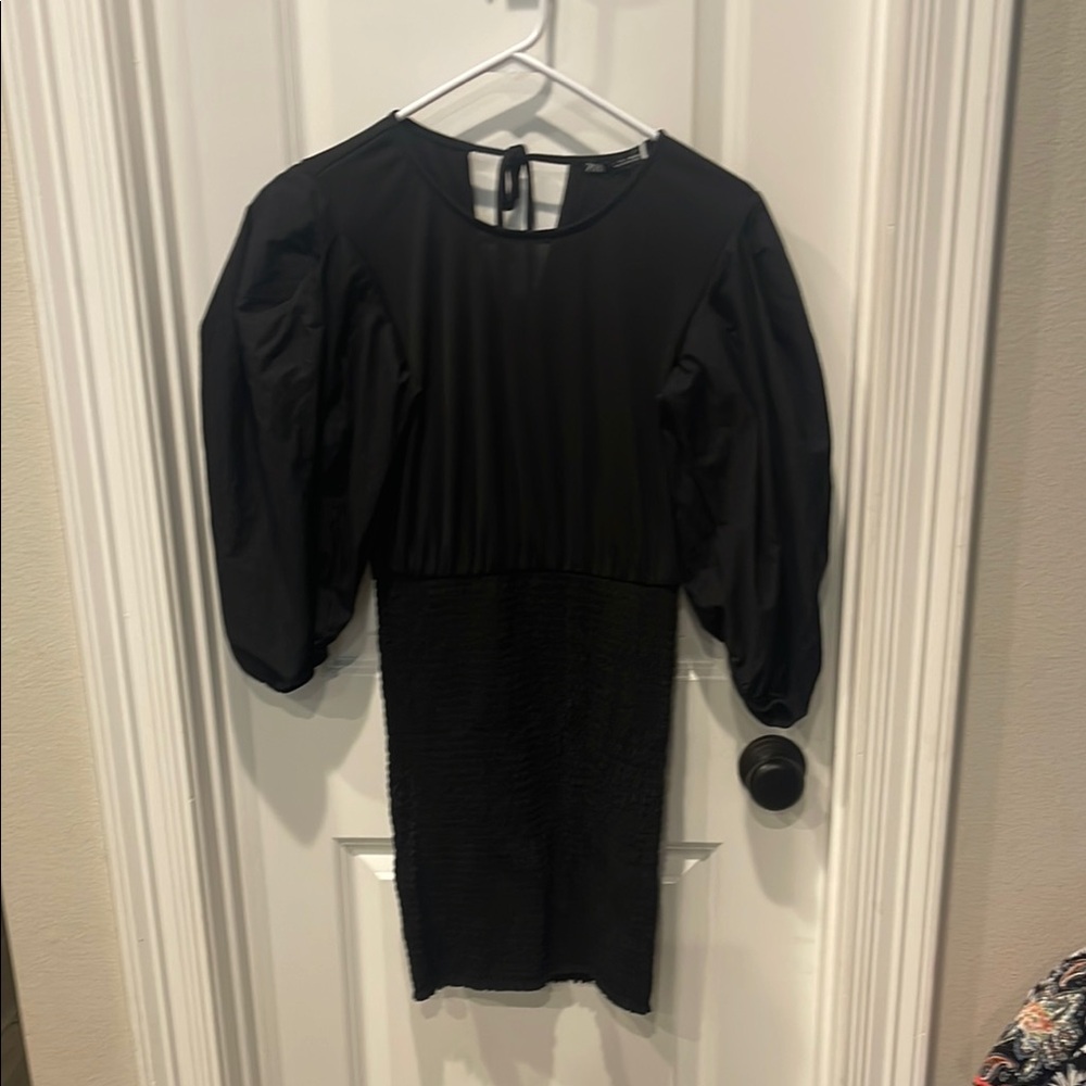 Zara Black Dress with Puff Sleeves Size S